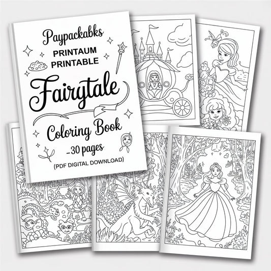 PayPackaBks Premium Printable Coloring Fairytale Coloring Book – 30 Pages (PDF Digital Download)