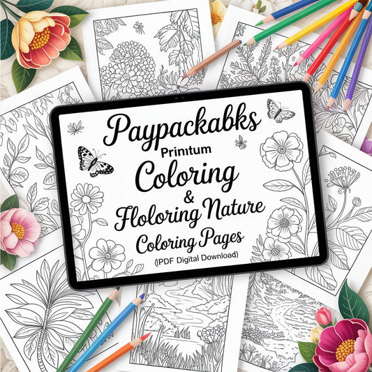 PayPackaBks Premium Printable Coloring Floral & Nature Coloring Pages – 35 Pages (PDF Digital Download)