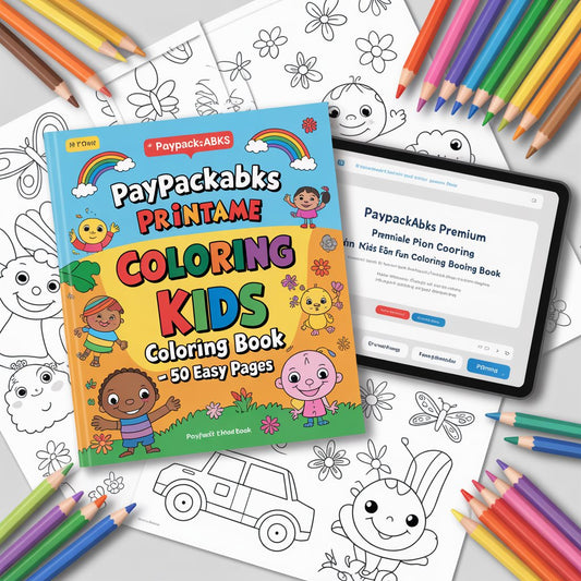 PayPackaBks Premium Printable Coloring Kids Fun Coloring Book – 50 Easy Pages (PDF Digital Download)
