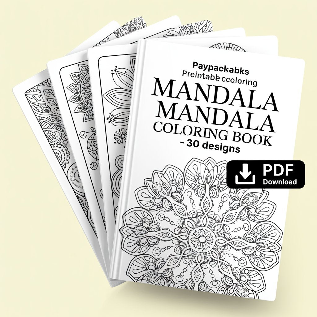 PayPackaBks Premium Printable Coloring Mandala Coloring Book – 30 Designs (PDF Digital Download)