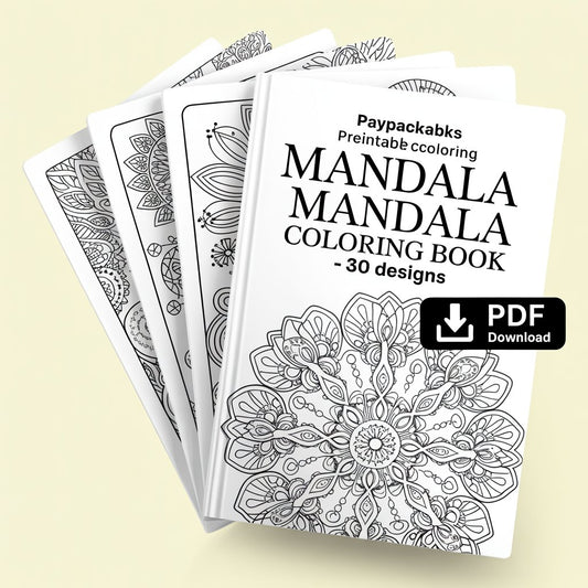 PayPackaBks Premium Printable Coloring Mandala Coloring Book – 30 Designs (PDF Digital Download)