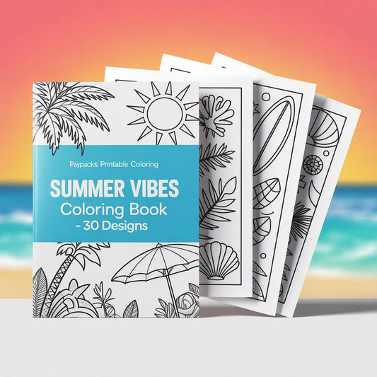 PayPackaBks Premium Printable Coloring Summer Vibes Coloring Book – 30 Designs (PDF Digital Download)