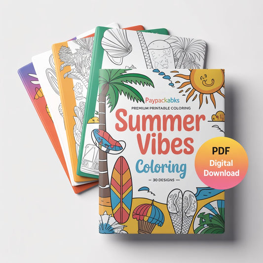 PayPackaBks Premium Printable Coloring Summer Vibes Coloring Book – 30 Designs (PDF Digital Download)